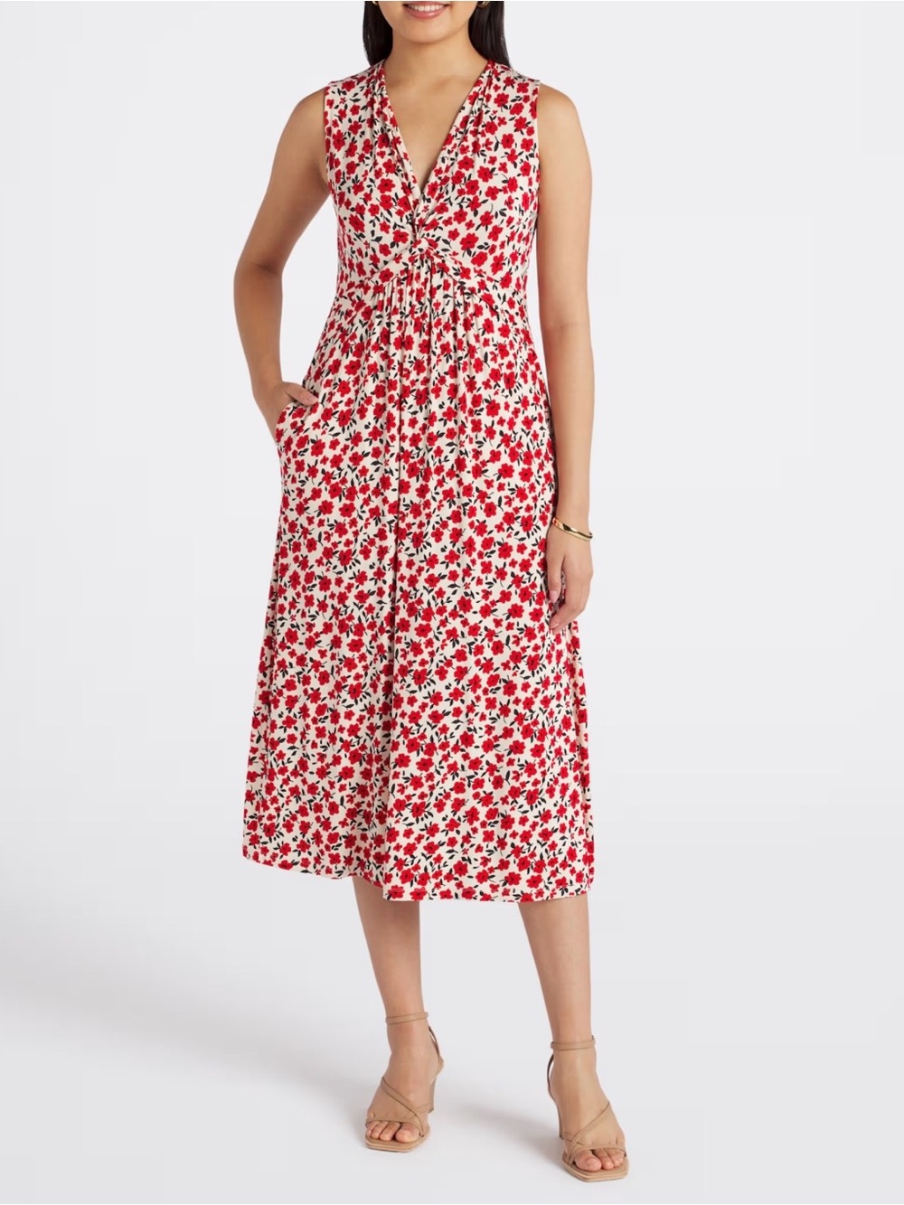 Market & Spruce Red Floral V-Neck Maxi Dress on Cream - Picture 2 of 5